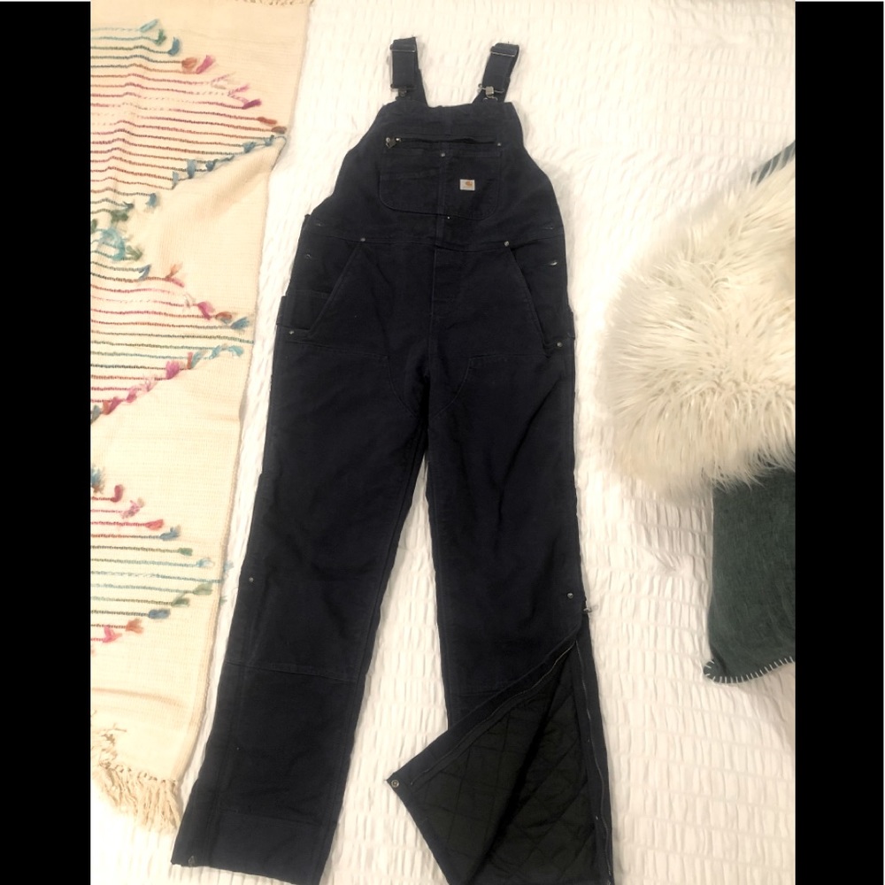 Quilt lined duck bib overall-Navy. Large TALL